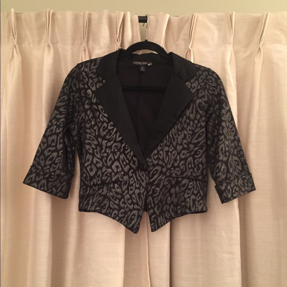 Black & Silver Metallic Animal Print Cropped Blazer